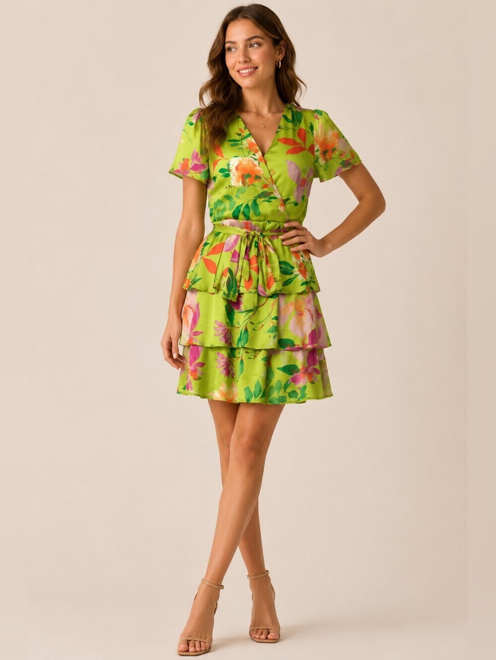 ❤️ NICOLE MILLER SATIN TIERED RUFFLE HEM DRESS, SMALL